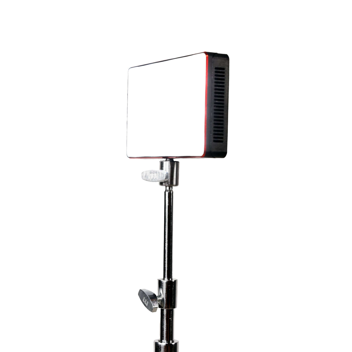 LED light mounted on a chrome stand, ideal for photography and video lighting setups.