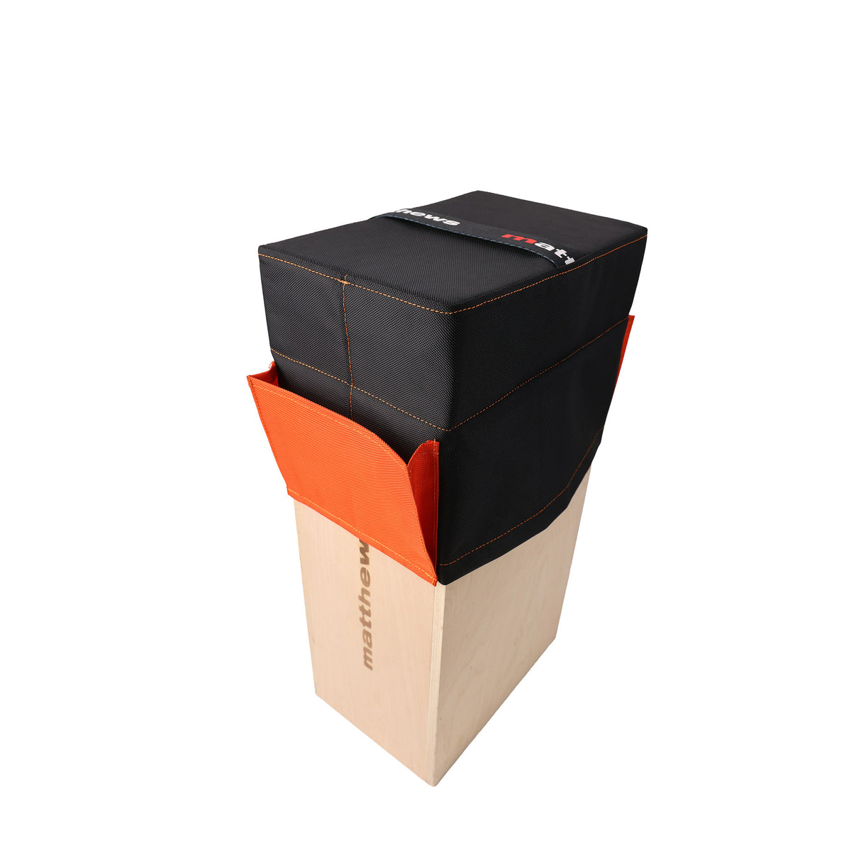 Apple Box Topper™ by Matthews on standard Full Apple Box, black and orange seat cushion for comfort on set