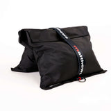 Portable black sandbags by RoadBags, designed for stabilizing equipment on set with durable Cordura fabric.