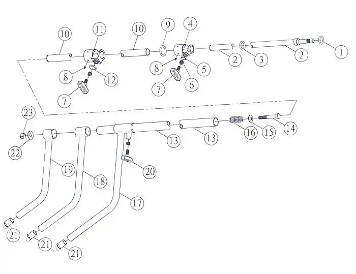 Exploded diagram of plumbing components and valves with numbered parts for assembly reference.