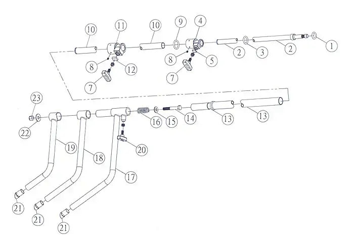 Technical diagram of a vehicle exhaust system showing labeled components and assembly parts.