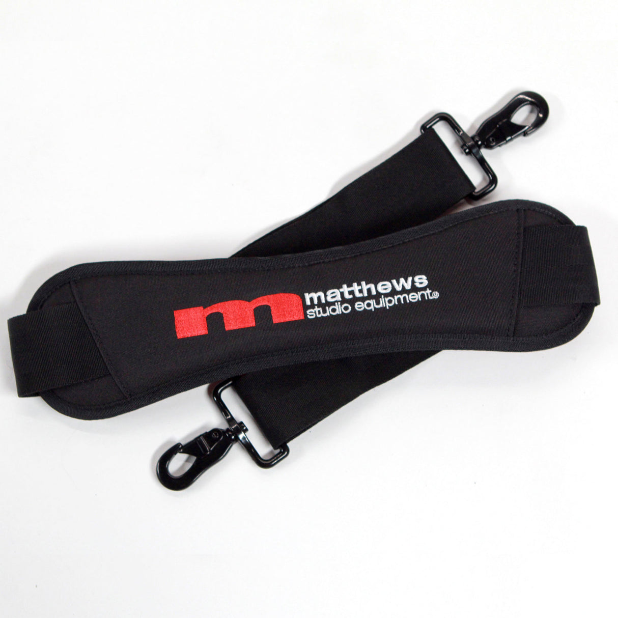 Matthews Studio Equipment black shoulder strap for C-Stand Shoulder KitBag with red logo and metal clips.