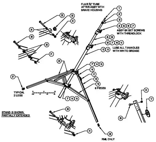 Diagram showing assembly instructions for flair tube with brake housing, including labeled parts and steps for setup.