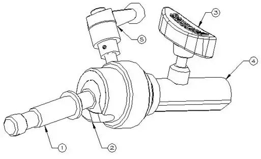 Diagram of a mechanical valve assembly with labeled parts, showcasing components and their connections for industrial use.