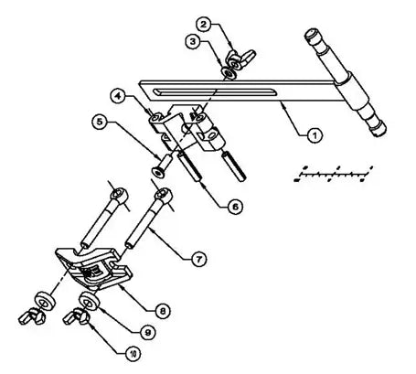 Diagram of a mechanical component assembly with numbered parts, showing a detailed exploded view for construction or repair guidance.