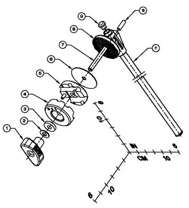 Exploded diagram of mechanical draft gear assembly with numbered parts and measurements.