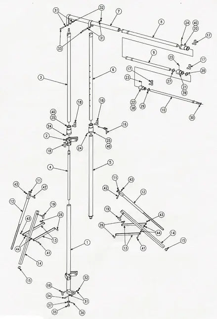 "Detailed diagram of antenna assembly showing parts and connections with labeled components for easy identification."