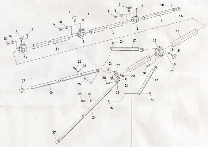 Detailed schematic diagram of a tripod assembly with numbered parts and labeled components for easy identification and assembly guidance.