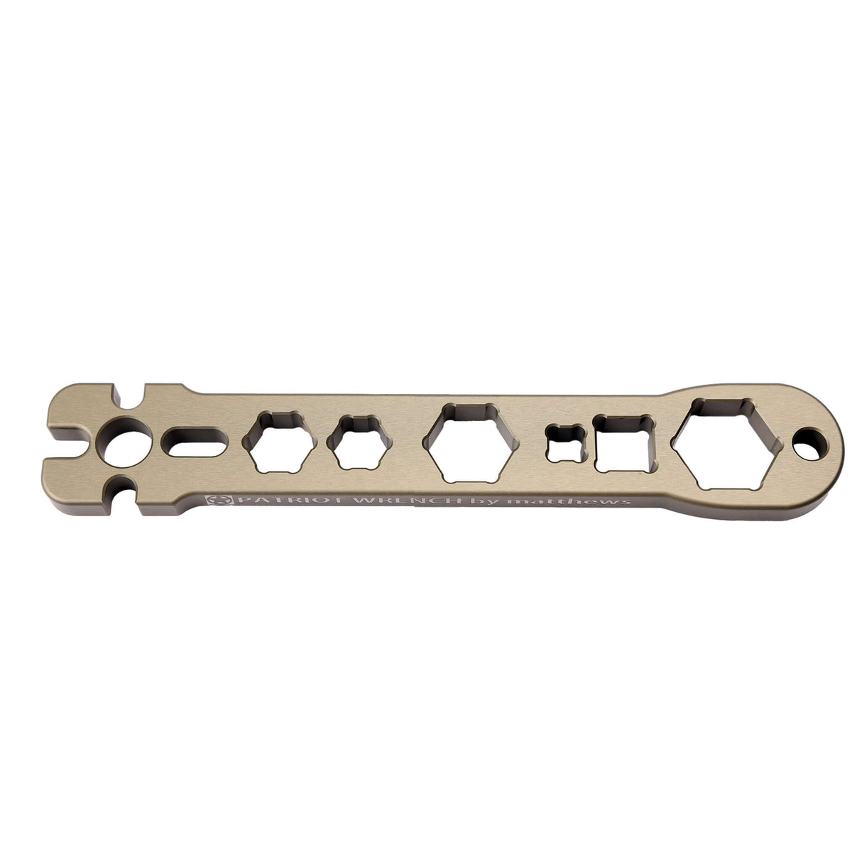 Matthews Patriot Wrench featuring 7 cutouts for rigging, with a lanyard hole for secure overhead work.