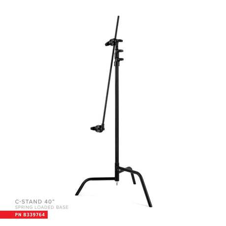 40" Double Riser Spring Loaded Folding C-Stand with Grip Head and Arm in Black Finish