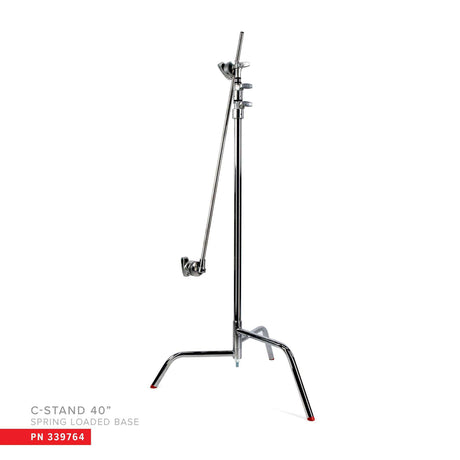 40" Double Riser Spring Loaded Folding C-Stand with Grip Head and Arm in Chrome Finish