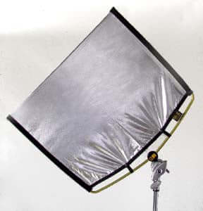 RoadRags portable lighting modification system with reflector for location photography and videography.