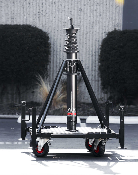 Air Climber stand with pivot ring and rotating mast for safe transitions, available for rent in the US, Belgium, Canada, Dubai, and more